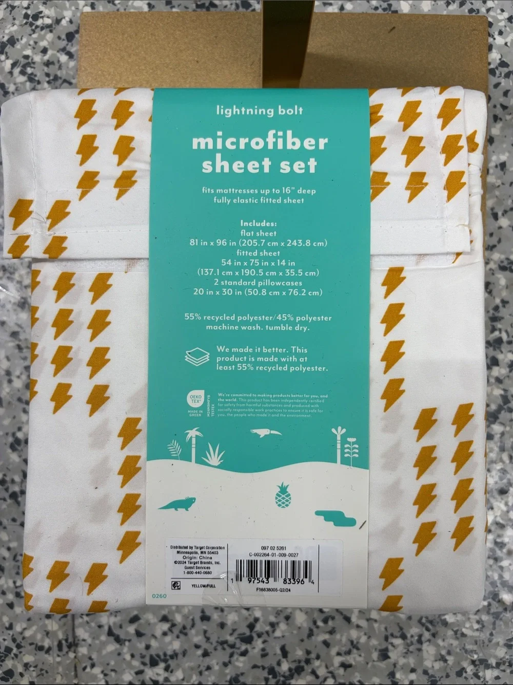 Pillowfort Lightning Bolt Microfiber Sheet Set - Mustard on White - Picture 2 of 3